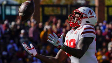 Oct 16, 2021; Minneapolis, Minnesota, USA; Nebraska Cornhuskers wide receiver Levi Falck (88) can’t handle this pass from Nebraska Cornhuskers quarterback Adrian Martinez (2) against the Minnesota Golden Gophers during the fourth quarter at Huntington Bank Stadium. Mandatory Credit: Nick Wosika-USA TODAY Sports