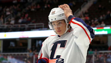 CLEVELAND, OH - NOVEMBER 09: Cleveland Monsters left wing Sonny Milano (22) on the ice during the third period the American Hockey League game between the Laval Rocket and Cleveland Monsters on November 9, 2018, at Quicken Loans Arena in Cleveland, OH. (Photo by Frank Jansky/Icon Sportswire via Getty Images)