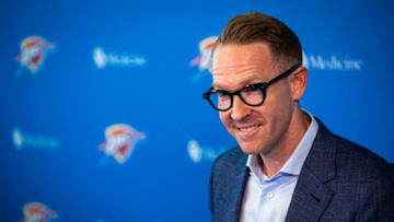 OKC Thunder GM Sam Presti speaks with media (Photo by Zach Beeker/NBAE viaGetty Images)