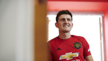 MANCHESTER, ENGLAND - AUGUST 04: (EXCLUSIVE COVERAGE) Harry Maguire of Manchester United walks around the Aon Training Complex after signing for the club at Aon Training Complex on August 04, 2019 in Manchester, England. (Photo by Manchester United/Manchester United via Getty Images)