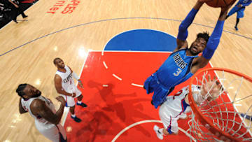 LOS ANGELES, CA - APRIL 5: Nerlens Noel #3 of the Dallas Mavericks goes to the basket against the Los Angeles Clippers on April 5, 2017 at STAPLES Center in Los Angeles, California. NOTE TO USER: User expressly acknowledges and agrees that, by downloading and/or using this Photograph, user is consenting to the terms and conditions of the Getty Images License Agreement. Mandatory Copyright Notice: Copyright 2017 NBAE (Photo by Andrew D. Bernstein/NBAE via Getty Images)