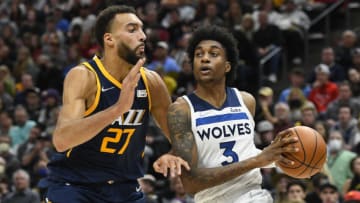 Rudy Gobert, Jaden McDaniels (Photo by Alex Goodlett/Getty Images)