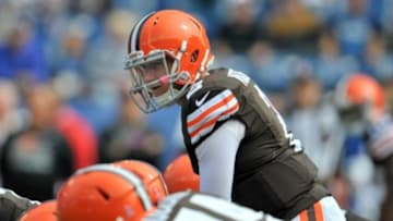 Oct 5, 2014; Nashville, TN, USA; Cleveland Browns quarterback Johnny Manziel (2) during warm-ups prior to the game against the Tennessee Titans at LP Field. Mandatory Credit: Jim Brown-USA TODAY Sports