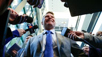 INDIANAPOLIS, IN - FEBRUARY 13: General manager Chris Ballard of the Indianapolis Colts addresses the media following a press conference introducing head coach Frank Reich at Lucas Oil Stadium on February 13, 2018 in Indianapolis, Indiana. (Photo by Michael Reaves/Getty Images)