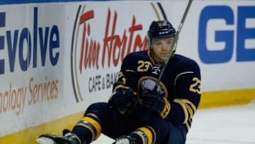 Jan 2, 2016; Buffalo, NY, USA; Buffalo Sabres center Sam Reinhart (23) during the game against the Detroit Red Wings at First Niagara Center. Mandatory Credit: Kevin Hoffman-USA TODAY Sports