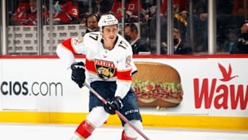 NEWARK, NEW JERSEY - APRIL 02: Mason Marchment #17 of the Florida Panthers skates against the New Jersey Devils at the Prudential Center on April 02, 2022 in Newark, New Jersey. (Photo by Bruce Bennett/Getty Images)