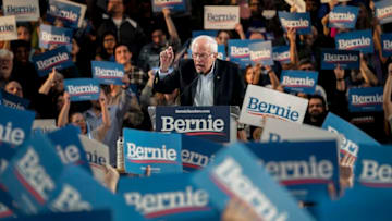 HOUSTON, TX - FEBRUARY 23: Democratic presidential candidate Sen. Bernie Sanders (I-VT) speaks during a campaign rally at the University of Houston on February 23, 2020 in Houston, Texas. With early voting underway in Texas, Sanders is holding four rallies in the delegate-rich state this weekend before traveling on to South Carolina. Texas holds their primary on Super Tuesday March 3rd, along with over a dozen other states. (Photo by Drew Angerer/Getty Images)