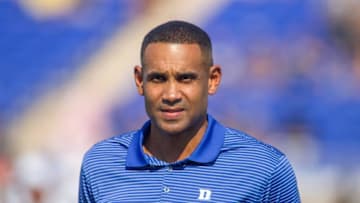 Sep 10, 2016; Durham, NC, USA; Duke Blue Devils former basketball player Grant Hill is introduced during the game against the Wake Forest Demon Deacons at Wallace Wade Stadium. Wake defeated Duke 24-14. Mandatory Credit: Jeremy Brevard-USA TODAY Sports