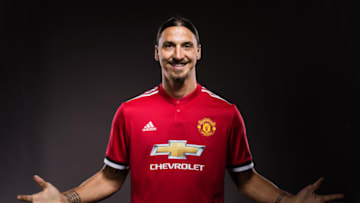 MANCHESTER, ENGLAND - AUGUST 24: Zlatan Ibrahimovic of Manchester United poses after signing a new contract on August 24, 2017 in Manchester, England. (Photo by Manchester United/Man Utd via Getty Images)