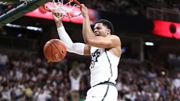 EAST LANSING, MI - JANUARY 29: Miles Bridges #22 of the Michigan State Spartans dunks against the Michigan Wolverines in the first half at the Breslin Center on January 29, 2017 in East Lansing, Michigan. (Photo by Rey Del Rio/Getty Images)