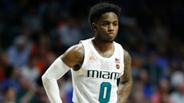 MIAMI, FLORIDA - JANUARY 04: Chris Lykes #0 of the Miami Hurricanes looks on against the Duke Blue Devils during the first half at the Watsco Center on January 04, 2020 in Miami, Florida. (Photo by Michael Reaves/Getty Images)