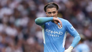LONDON, ENGLAND - AUGUST 15: Jack Grealish of Manchester City reacts during the Premier League match between Tottenham Hotspur and Manchester City at Tottenham Hotspur Stadium on August 15, 2021 in London, England. (Photo by Marc Atkins/Getty Images)