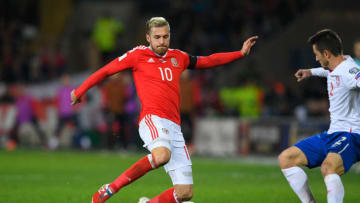 CARDIFF, WALES - NOVEMBER 12: Aaron Ramsey of Wales in action during the FIFA 2018 World Cup Qualifier between Wales and Serbia at Cardiff City Stadium on November 12, 2016 in Cardiff, Wales. (Photo by Stu Forster/Getty Images)