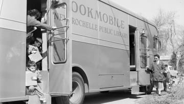An American 'Bookmobile' mobile library circa 1955