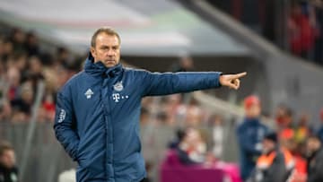 14 December 2019, Bavaria, Munich: Soccer: Bundesliga, Bayern Munich - Werder Bremen, 15th matchday in the Allianz Arena. Coach Hansi Flick from FC Bayern Munich gesticulates on the sidelines. Photo: Matthias Balk/dpa - IMPORTANT NOTE: In accordance with the requirements of the DFL Deutsche Fußball Liga or the DFB Deutscher Fußball-Bund, it is prohibited to use or have used photographs taken in the stadium and/or the match in the form of sequence images and/or video-like photo sequences. (Photo by Matthias Balk/picture alliance via Getty Images)