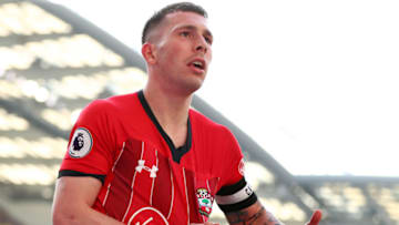 BRIGHTON, ENGLAND - MARCH 30: Pierre-Emile Hojbjerg of Southampton celebrates after scoring his team's first goal during the Premier League match between Brighton & Hove Albion and Southampton FC at American Express Community Stadium on March 30, 2019 in Brighton, United Kingdom. (Photo by Dan Istitene/Getty Images)