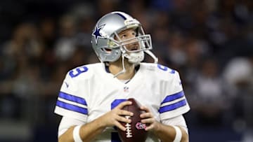 Dec 26, 2016; Arlington, TX, USA; Dallas Cowboys quarterback Tony Romo (9) before the game against the Detroit Lions at AT&T Stadium. Mandatory Credit: Kevin Jairaj-USA TODAY Sports