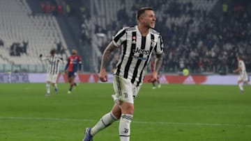 TURIN, ITALY - DECEMBER 21: Federico Bernardeschi of Juventus celebrates after scoring to give the side a 2-0 lead during the Serie A match between Juventus and Cagliari Calcio at Allianz Stadium on December 21, 2021 in Turin, Italy. (Photo by Jonathan Moscrop/Getty Images)