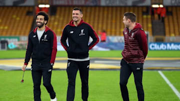 WOLVERHAMPTON, ENGLAND - JANUARY 07: Mohamed Salah (l) and Dejan Lovren of Liverpool inspect the pitch prior to the Emirates FA Cup Third Round match between Wolverhampton Wanderers and Liverpool at Molineux on January 7, 2019 in Wolverhampton, United Kingdom. (Photo by Catherine Ivill/Getty Images)