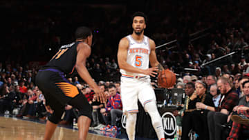 NEW YORK, NY - DECEMBER 17: Courtney Lee #5 of the New York Knicks handles the ball against the Phoenix Suns on December 17, 2018 at Madison Square Garden in New York City, New York. NOTE TO USER: User expressly acknowledges and agrees that, by downloading and or using this photograph, User is consenting to the terms and conditions of the Getty Images License Agreement. Mandatory Copyright Notice: Copyright 2018 NBAE (Photo by Nathaniel S. Butler/NBAE via Getty Images)