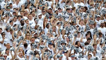 Sep 17, 2016; University Park, PA, USA; Penn State University students wave their pompoms during the fourth quarter against the Temple Owls at Beaver Stadium. Penn State defeated Temple 34-27. Mandatory Credit: Matthew O