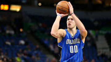 MINNEAPOLIS, MN - JANUARY 30: Aaron Gordon #00 of the Orlando Magic shoots a free throw during the game against the Minnesota Timberwolves on January 30, 2017 at Target Center in Minneapolis, Minnesota. NOTE TO USER: User expressly acknowledges and agrees that, by downloading and or using this Photograph, user is consenting to the terms and conditions of the Getty Images License Agreement. Mandatory Copyright Notice: Copyright 2017 NBAE (Photo by Jordan Johnson/NBAE via Getty Images)