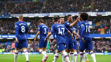 LONDON, ENGLAND - MARCH 08: Pedro of Chelsea FC celebrates scoring his teams second goal during the Premier League match between Chelsea FC and Everton FC at Stamford Bridge on March 08, 2020 in London, United Kingdom. (Photo by Chloe Knott - Danehouse/Getty Images)