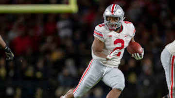 WEST LAFAYETTE, IN - OCTOBER 20: J.K. Dobbins #2 of the Ohio State Buckeyes runs the ball during the game against the Purdue Boilermakers at Ross-Ade Stadium on October 20, 2018 in West Lafayette, Indiana. (Photo by Michael Hickey/Getty Images)