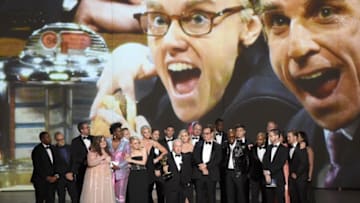 LOS ANGELES, CA - SEPTEMBER 17: Lorne Michaels (C) and cast and crew accepts the Outstanding Variety Sketch Series award for 'Saturday Night Live' onstage during the 70th Emmy Awards at Microsoft Theater on September 17, 2018 in Los Angeles, California. (Photo by Kevin Winter/Getty Images)