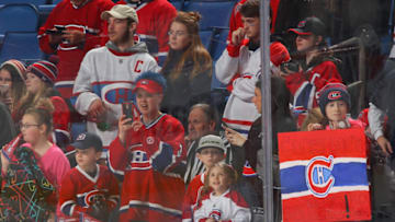 BUFFALO, NY - MARCH 23: Montreal Canadiens fans watch warmups before an NHL game against the Buffalo Sabres on March 23, 2018 at KeyBank Center in Buffalo, New York. (Photo by Bill Wippert/NHLI via Getty Images)
