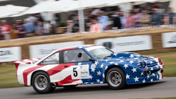 CHICHESTER, ENGLAND - JULY 01: A 1986 Opel Manta 400 'Stars and Stripes' car races at Goodwood Festival of Speed on July 01, 2017 in Chichester, England. The Goodwood Festival of Speed is an annual motor racing event held in the grounds of Goodwood House. The four day event features a hill climb and displays of super and classic cars. (Photo by Jack Taylor/Getty Images)