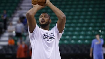 Nov 23, 2016; Salt Lake City, UT, USA; Utah Jazz center Boris Diaw (33) warms up prior to their game against the Denver Nuggets at Vivint Smart Home Arena. Mandatory Credit: Jeff Swinger-USA TODAY Sports