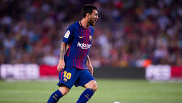 BARCELONA, SPAIN - AUGUST 07: Lionel Messi of FC Barcelona conducts the ball during the Joan Gamper Trophy match between FC Barcelona and Chapecoense at Camp Nou stadium on August 7, 2017 in Barcelona, Spain. (Photo by Alex Caparros/Getty Images)