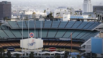 LOS ANGELES, CALIFORNIA - MARCH 26: Dodger Stadium is viewed on what was supposed to be Major League Baseball's opening day, now postponed due to the coronavirus, on March 26, 2020 in Los Angeles, California. The Los Angeles Dodgers were slated to play against the San Francisco Giants at the stadium today. Major League Baseball Commissioner Rob Manfred is not optimistic that the league will play a full 162 game regular season due to the spread of COVID-19. (Photo by Mario Tama/Getty Images)