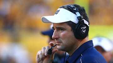 Nov 8, 2014; Tempe, AZ, USA; Notre Dame Fighting Irish defensive line coach Mike Elston against the Arizona State Sun Devils at Sun Devil Stadium. Arizona State defeated Notre Dame 55-31. Mandatory Credit: Mark J. Rebilas-USA TODAY Sports