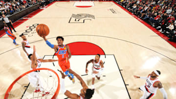 DECEMBER 8: Shai Gilgeous-Alexander #2 of the OKC Thunder shoots the ball against the Portland Trail Blazers (Photo by Cameron Browne/NBAE via Getty Images)