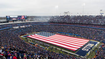 American Flag is displayed over the field (Photo by Brett Carlsen/Getty Images)