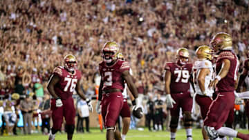 Florida State Seminoles running back Trey Benson (3) scores a touchdown. The Florida State Seminoles defeated the Boston College Eagles 44-14 at Doak Campbell Stadium on Saturday, Sept. 24, 2022.Fsu V Boston College Second019