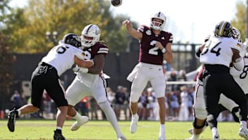 STARKVILLE, MISSISSIPPI - NOVEMBER 18: Will Rogers #2 of the Mississippi State Bulldogs passes the ball during the first half against the Southern Miss Golden Eagles at Davis Wade Stadium on November 18, 2023 in Starkville, Mississippi. (Photo by Justin Ford/Getty Images)