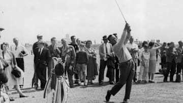 13th July 1961: American golfer Arnold Palmer takes a practise swing before the British Open Golf Championships at Royal Birkdale. (Photo by Keystone/Getty Images)
