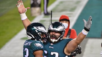 Travis Fulgham (L), Jason Kelce (R) Mandatory Credit: Eric Hartline-USA TODAY Sports