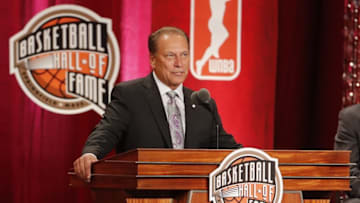 Sep 09, 2016; Springfield, MA, USA; Tom Izzo, head coach at Michigan States peaks during the 2016 Naismith Memorial Basketball Hall of Fame Enshrinement Ceremony at Springfield Symphony Hall. Mandatory Credit: David Butler II-USA TODAY Sports
