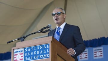 Jul 24, 2016; Cooperstown, NY, USA; Baseball Commissioner Rob Manfred speaks during the 2016 MLB baseball hall of fame induction ceremony at Clark Sports Center. Mandatory Credit: Gregory J. Fisher-USA TODAY Sports