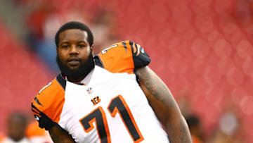 Aug 24, 2014; Glendale, AZ, USA; Cincinnati Bengals offensive tackle Andre Smith (71) against the Arizona Cardinals at University of Phoenix Stadium. Mandatory Credit: Mark J. Rebilas-USA TODAY Sports