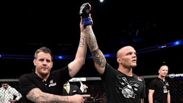 HAMBURG, GERMANY - JULY 22: Anthony Smith celebrates after his knockout victory over Mauricio Rua of Brazil in their light heavyweight bout during the UFC Fight Night at Barclaycard Arena on July 22, 2018 in Hamburg, Germany. (Photo by Jeff Bottari/Zuffa LLC/Zuffa LLC via Getty Images)