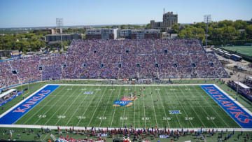 Sep 24, 2022; Lawrence, Kansas, USA; A general view of the field during the second half of the game between the Kansas Jayhawks and Duke Blue Devils at David Booth Kansas Memorial Stadium. Mandatory Credit: Denny Medley-USA TODAY Sports