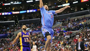 April 6, 2014; Los Angeles, CA, USA; Los Angeles Clippers forward Hedo Turkoglu (8) scores a basket against the Los Angeles Lakers during the second half at Staples Center. Mandatory Credit: Gary A. Vasquez-USA TODAY Sports
