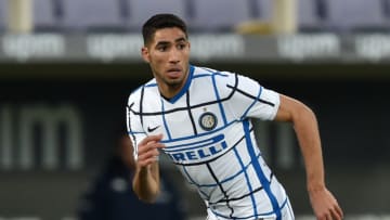FLORENCE, ITALY - JANUARY 13: Achraf Hakimi Mouh of FC Internazionale looks on during the Coppa Italia match between ACF Fiorentina and FC Internazionale at Artemio Franchi on January 13, 2021 in Florence, Italy. Sporting stadiums around Italy remain under strict restrictions due to the Coronavirus Pandemic as Government social distancing laws prohibit fans inside venues resulting in games being played behind closed doors. (Photo by Giuseppe Bellini/Getty Images)