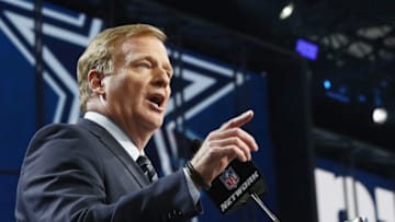 ARLINGTON, TX - APRIL 26: NFL Commissioner Roger Goodell speaks during the first round of the 2018 NFL Draft at AT