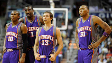 Leandro Barbosa, Steve Nash, Amar'e Stoudemire, Shawn Marion Phoenix Suns (Photo by Mark Goldman/Icon SMI/Icon Sport Media via Getty Images)